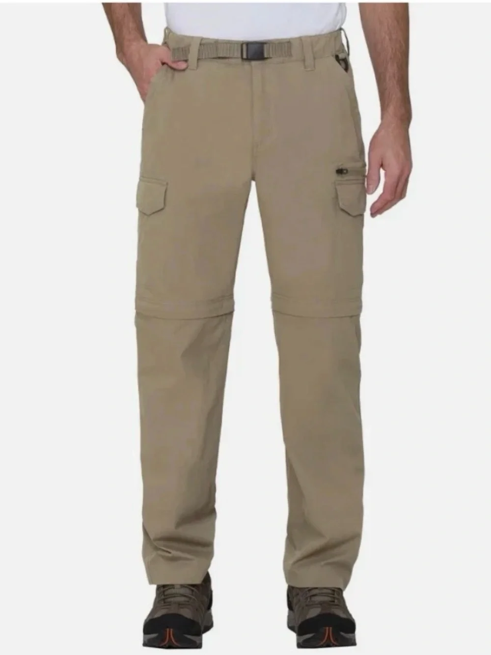 BC Clothing Men's Convertible Pants Hiking Cargo Belted, Tan, Size: M x 32